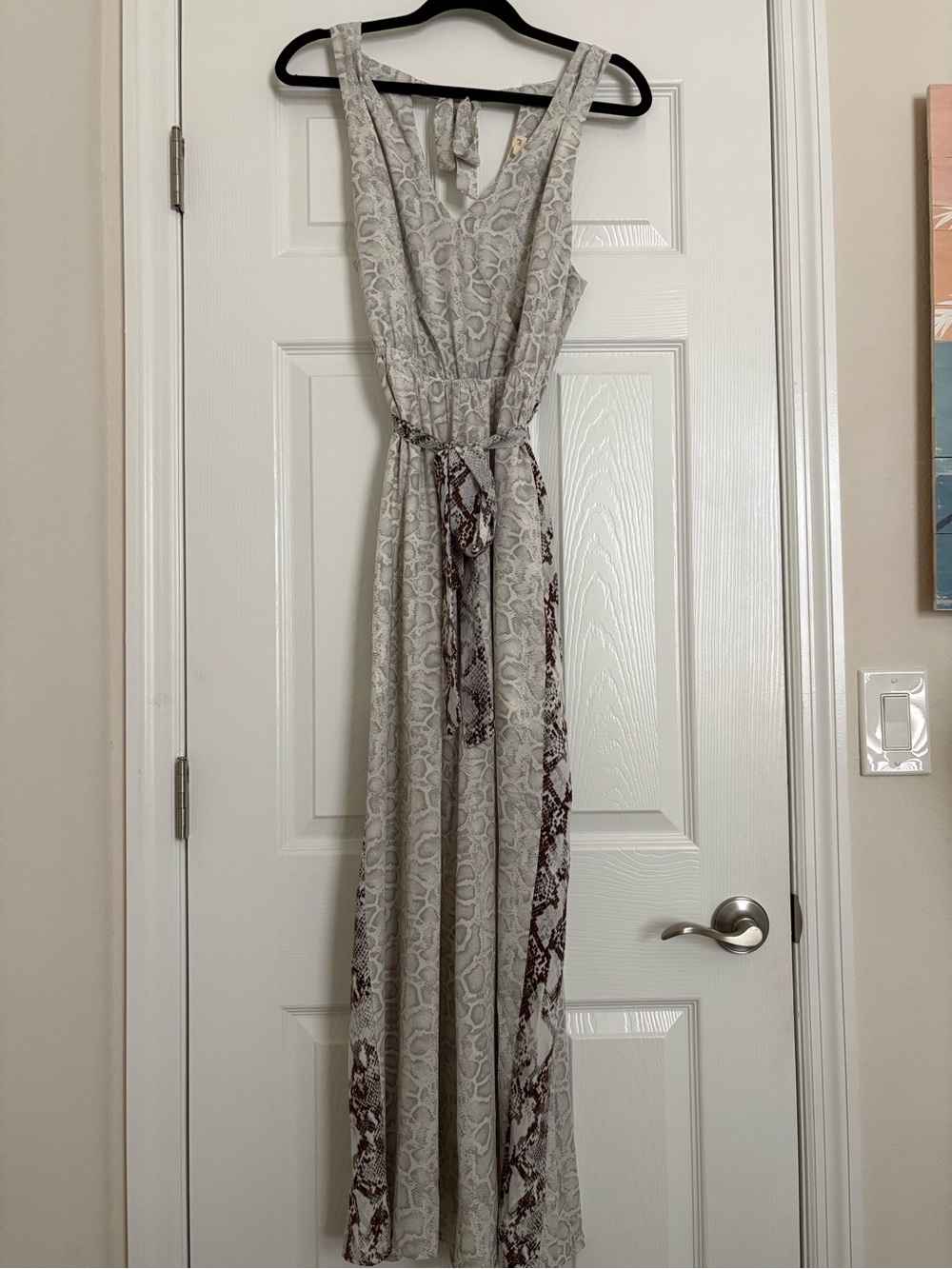 Hem & Thread Light Gray Snake-Print jumpsuit with Brown Accents